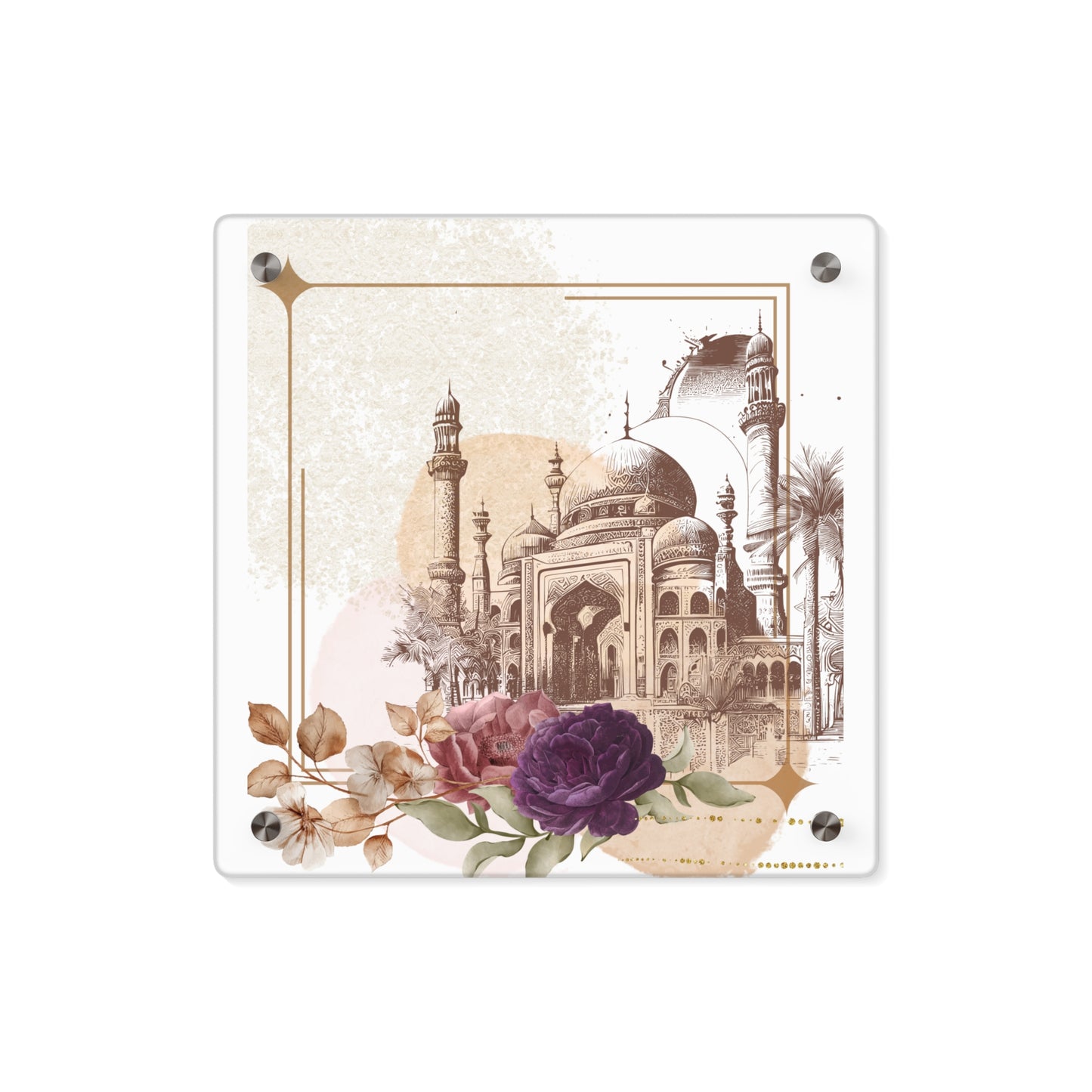 Elegant Acrylic Wall Art Panels - Floral & Taj Mahal Design - Home Decor Accent