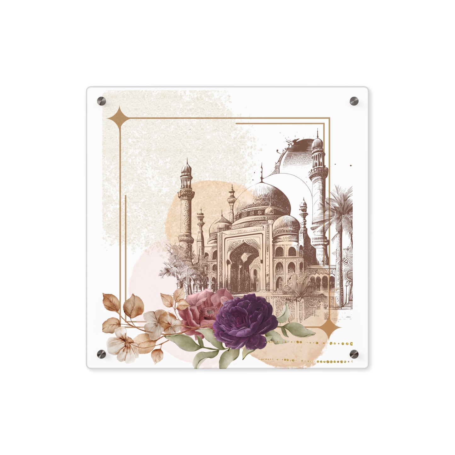 Elegant Acrylic Wall Art Panels - Floral & Taj Mahal Design - Home Decor Accent