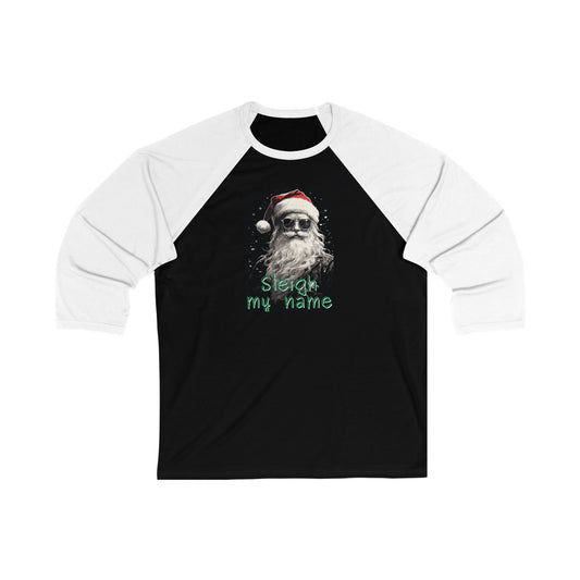 Funny Santa Sleigh My Name Unisex Baseball Tee