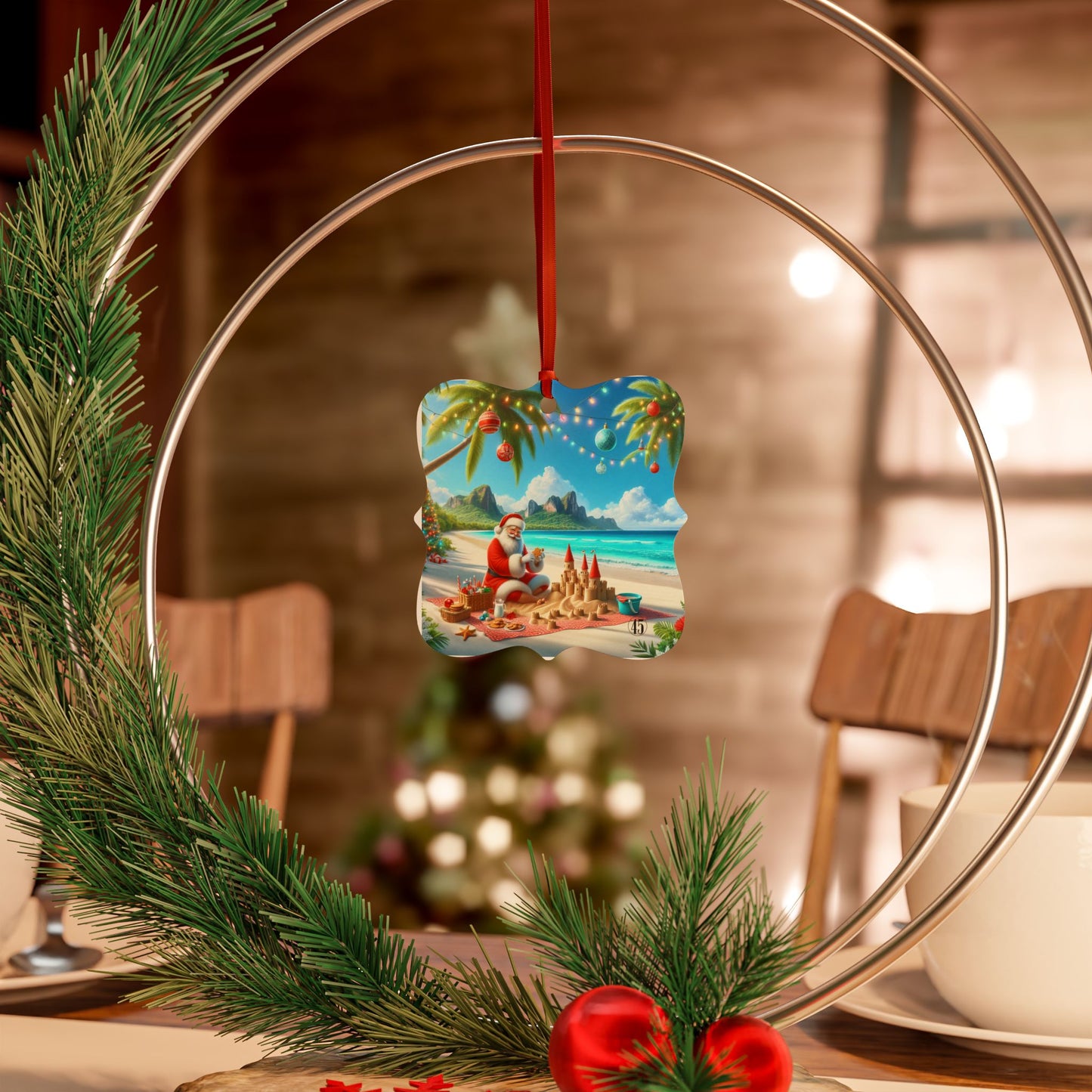 Ornament Set - Santa at the Beach Aluminum Ornaments