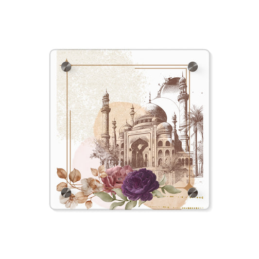 Elegant Acrylic Wall Art Panels - Floral & Taj Mahal Design - Home Decor Accent