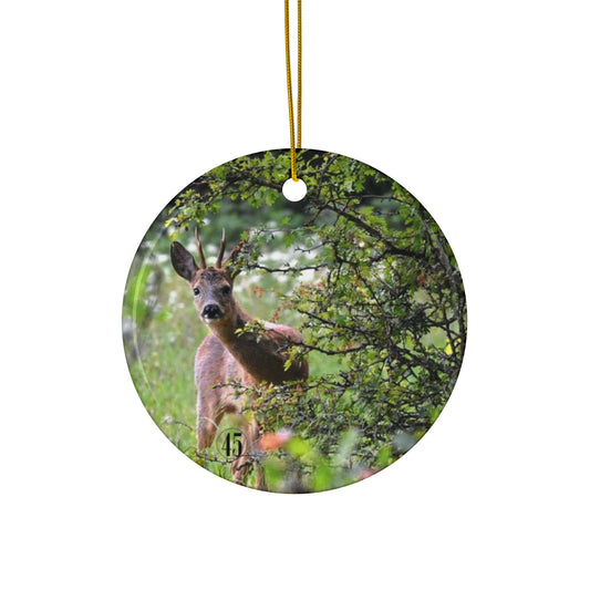 Ceramic Ornament - Deer hiding from Santa