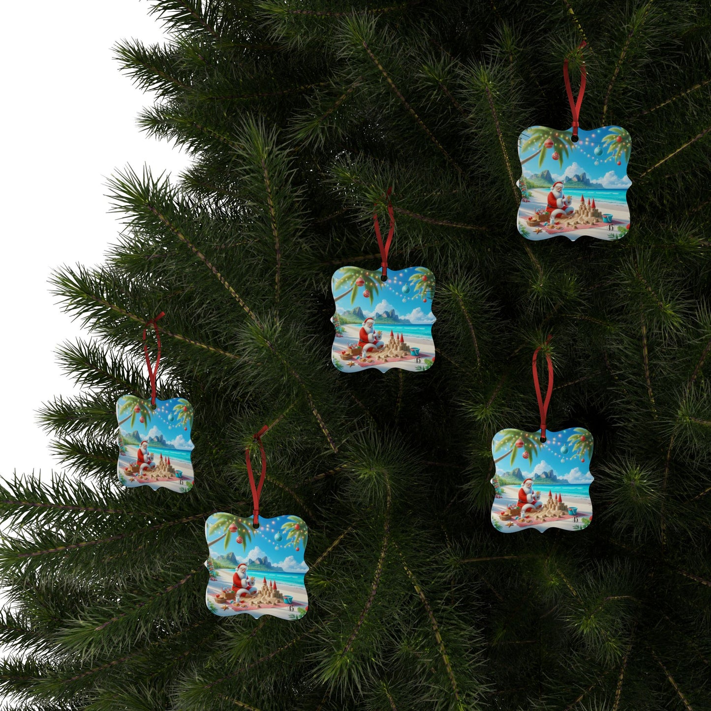 Ornament Set - Santa at the Beach Aluminum Ornaments